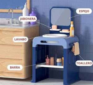Lavabo Entrenador Infantil – Lavamanos Didáctico para Niños con Espejo y Jabonera