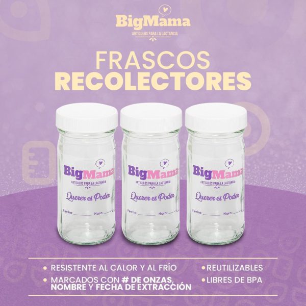 Frascos Recolectores de Leche Materna (12 Unidades) – Vidrio Reutilizable, Libre de BPA